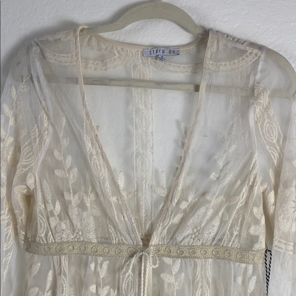 Boho Sheer Embroidered Ivory Kimono Cardigan – Festival/Beach Style - Picture 3 of 8